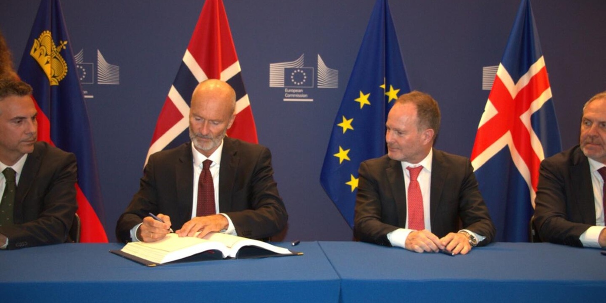 The agreement was signed in Brussels by Pascal Schafhauser, Liechtenstein's Ambassador to the EU, Anders Eide, Norway’s Ambassador to the EU, John Watson, Deputy Secretary-General from the EU and Kristján Andri Stefánsson, Iceland’s Ambassador to the EU.